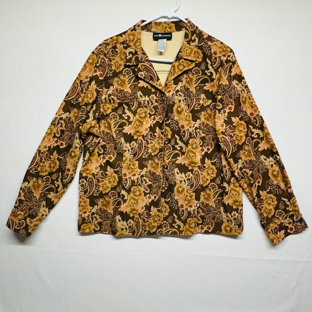 Sag Harbor Floral Fall Colors Paisley Print Long Sleeve Jacket Top Size 16P L - Picture 1 of 7